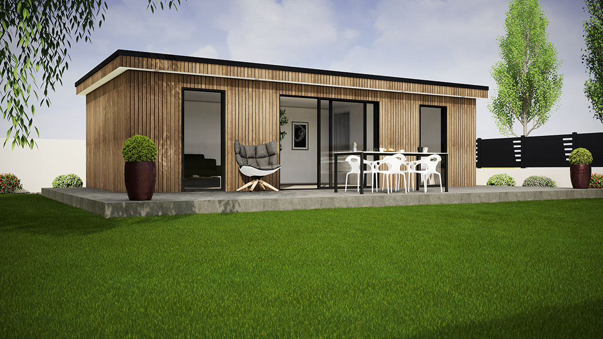 A garden room showing 2 windows an sliding patio doors